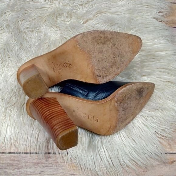 Revolve | Tibi ‘Windsor’ Black Pointed Toe Stacked Heel Smooth Leather Mules - Picture 7 of 8